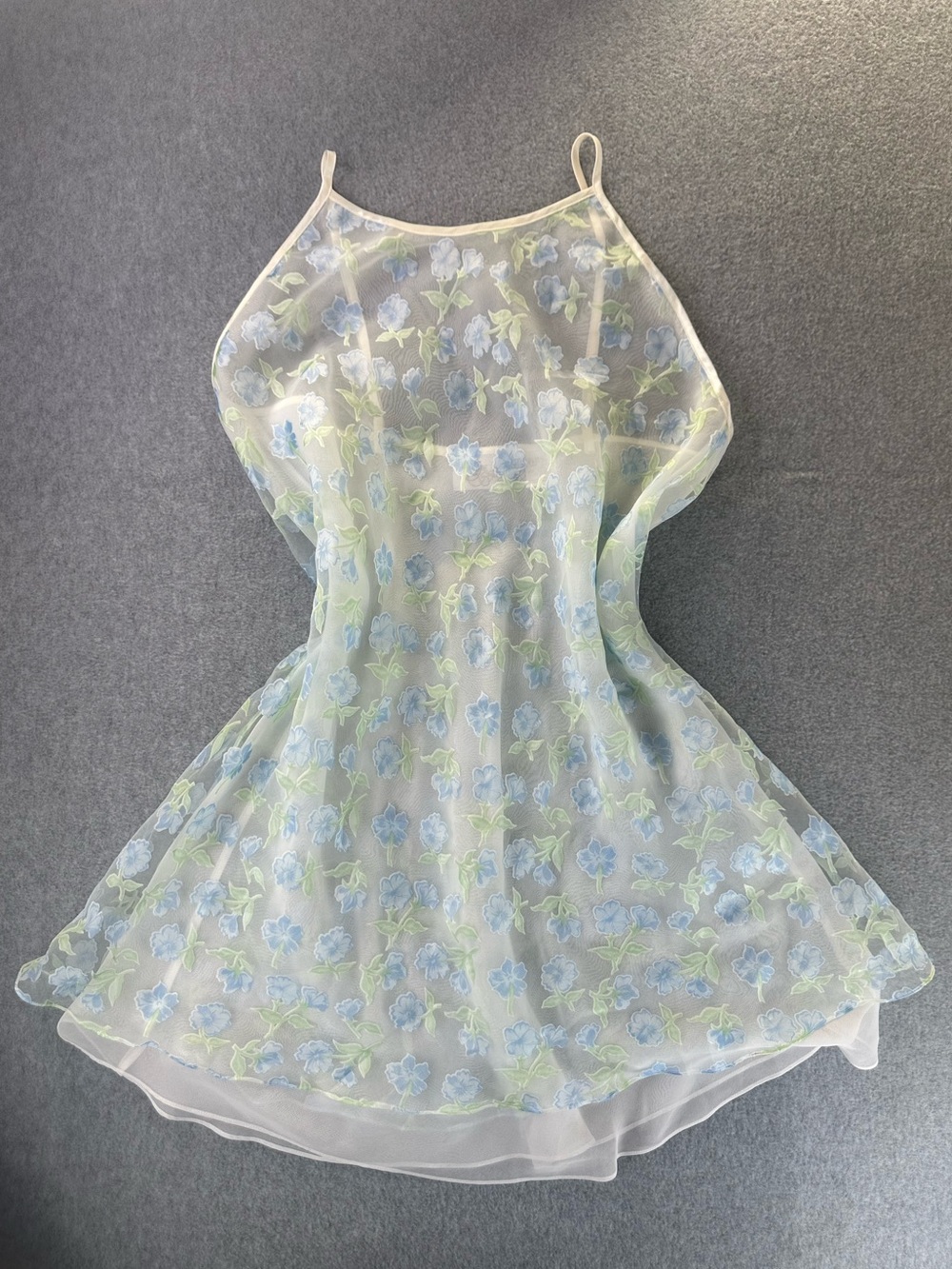 Vintage 90s Sheer Floral Cami Mini Slip Dress Sz Large Coquette Ethereal Dainty